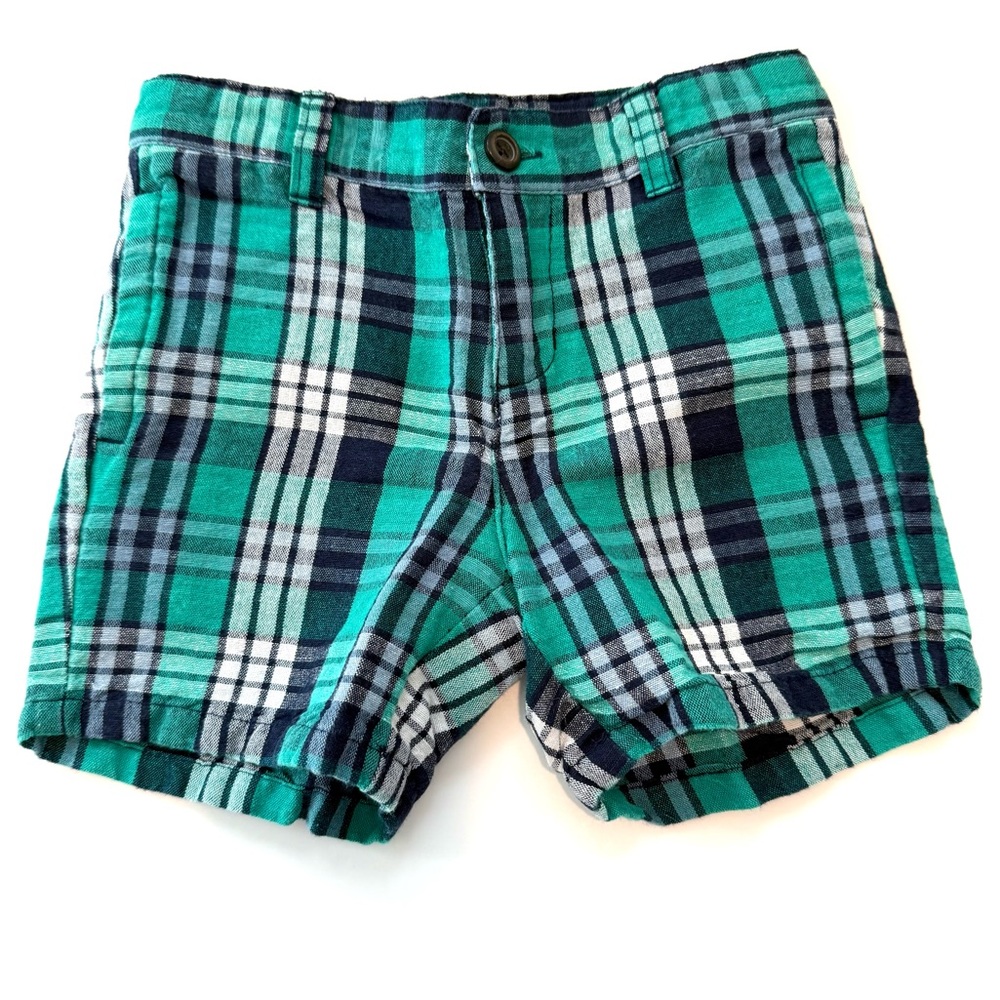 Janie and Jack 2T - Adjustable Waistband Teal and Navy Plaid Shorts